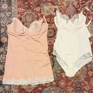 Lace Trim Chemise Set - Blush & White